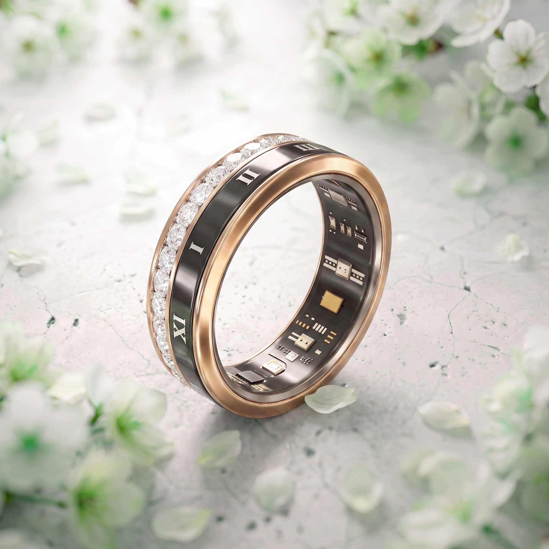 Crystal Luna Smart Ring IP68 Waterproof Sleep and Fitness Tracker Rings - V02