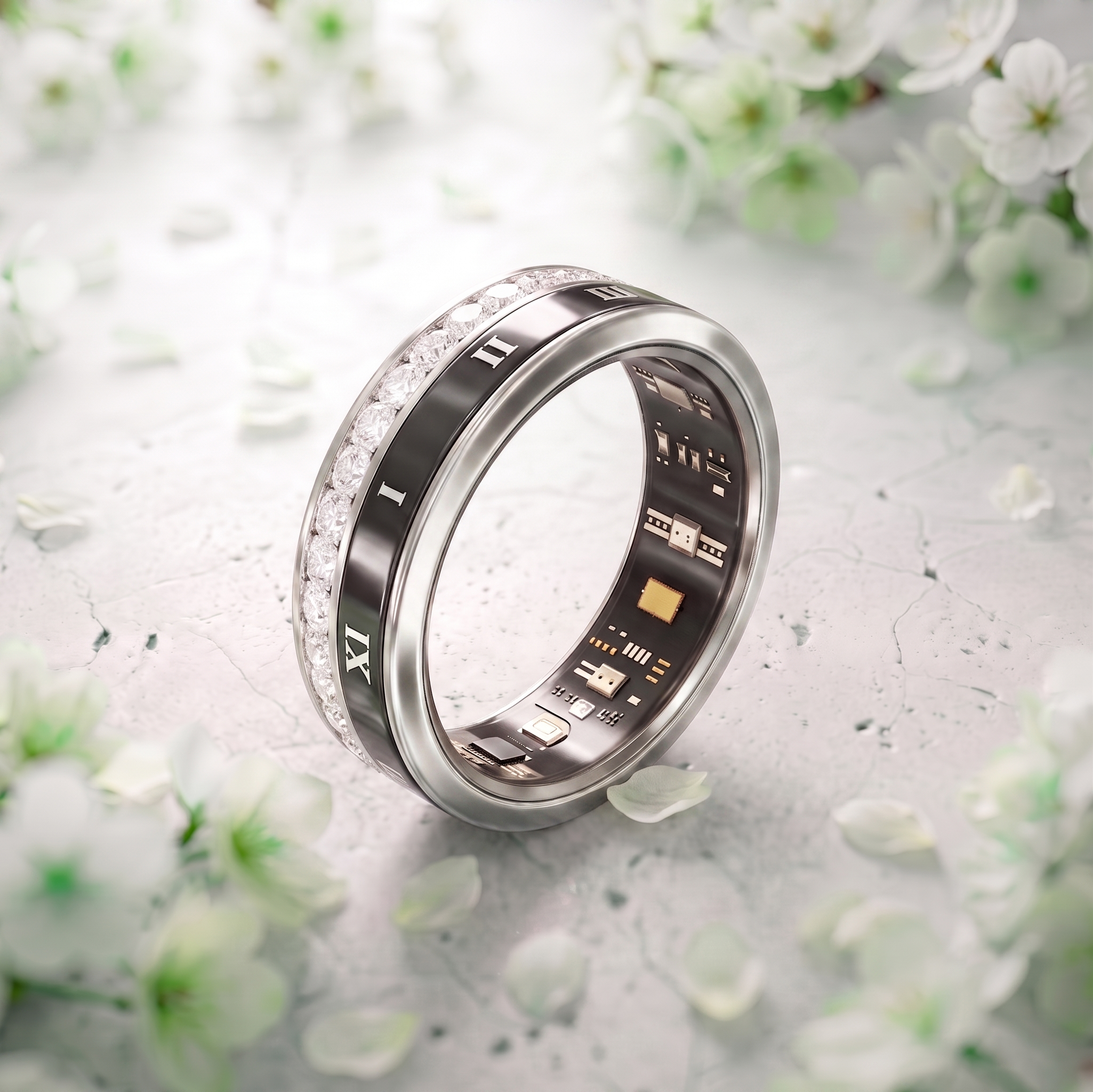 Crystal Luna Smart Ring IP68 Waterproof Sleep and Fitness Tracker Rings - V02